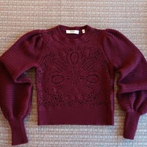 Joie Burgundy Lace Knit Sweater